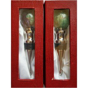 Two Gemstone Bottle Stoppers NIB Peridot Amethyst